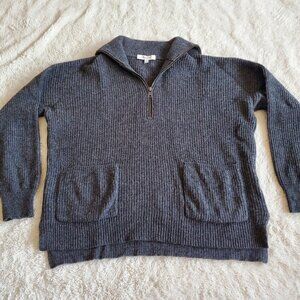 Madewell Slouchy Glenbrook Dark Gray Wool 1/4 Zip pockets knit‎ Sweater Women S